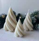MinaCasa - Luxe Swirl kerstbomen kaarsenset - 3 delig - wit - cadeau - kerst - winter - christmastree