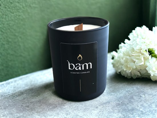BAM kaarsen met houten wiek - 100% natuurlijk product, geen toevoeging van paraffine -kaars op basis van zonnebloemwas - cadeau - vegan