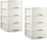 Caisson à tiroirs/organisateur de bureau Plasticforte - 2x - 4 tiroirs - blanc crème - L18 x L25 x H33 cm