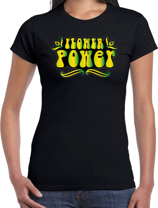 Bellatio Decorations Hippie t-shirt voor dames - flower power - groen/geel - jaren 60 themafeest XXL