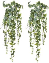 Louis Maes kunstplant met blaadjes hangplant Klimop/hedera - 2x - groen/wit - 105 cm - Klimplanten