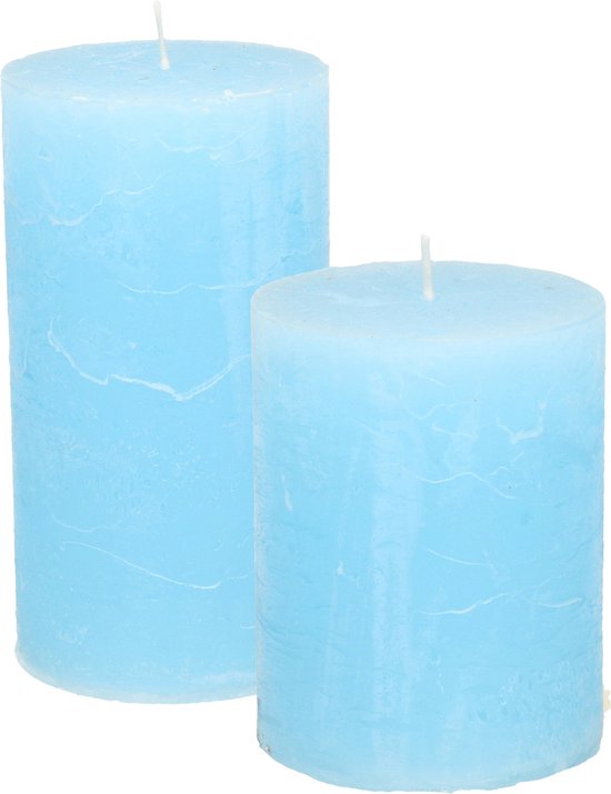 Stompkaarsen/cilinderkaarsen set - 2x - licht blauw - rustiek model
