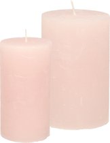 Stompkaarsen/cilinderkaarsen set - 2x - licht roze - rustiek model