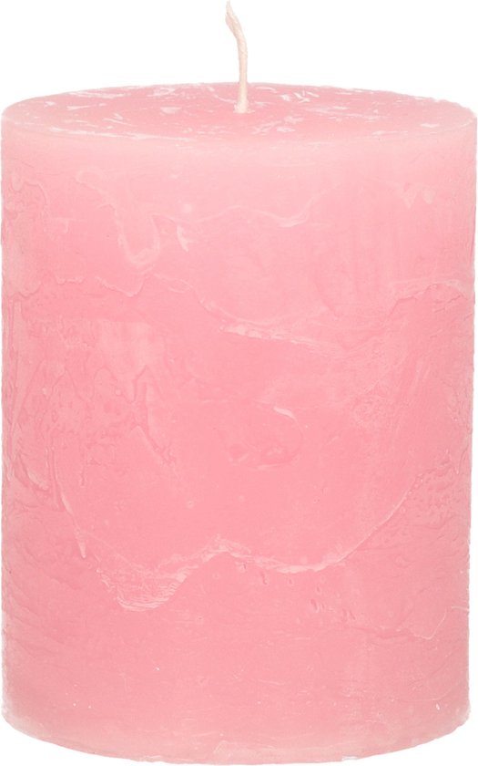 Stompkaars/cilinderkaars - roze - 7 x 9 cm - middel rustiek model
