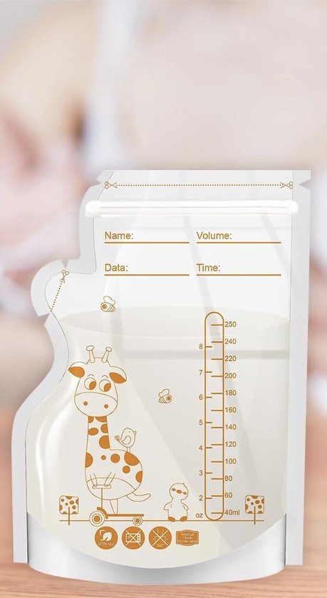 Diamond dream extra grote bewaarzakjes - Giraffe bewaarzakje - Moeder melk bewaarzakjes - Bewaarzakje met schenkschuit - Borstvoeding zakjes - 250ml - 120 stuks - BPA vrij - Diamond Dream
