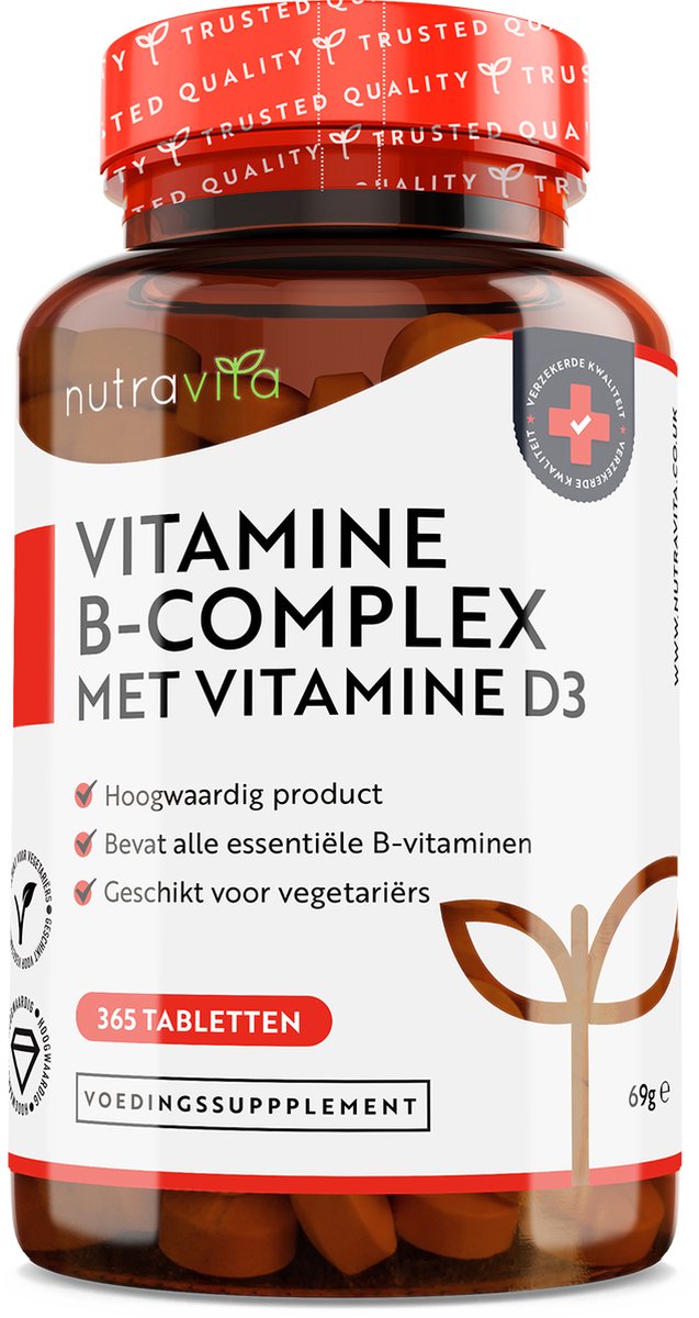 Goedkoopste Nutravita Vitamine B Complex High Potency - 365 multivitaminen met B1-B2-B3-B5-B6-B12 (1 volledige jaarvoorraad), supplementen met foliumzuur, vitamine D3 en biotine in 1 microtablet van hoge sterkte voor vermindering van vermoeidheid