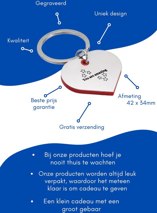 Akyol - you are amazing sleutelhanger hartvorm - Quotes - familie vrienden - cadeau