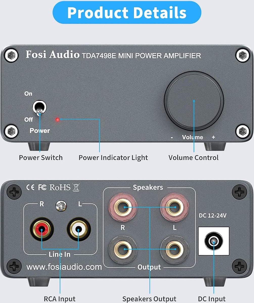 Fosi Audio TP-02 TDA7498E Amplificador De Subwoofer Mini Sub Bass Clase Digital D Subwoofer Integrado Amperio 220 Vatios