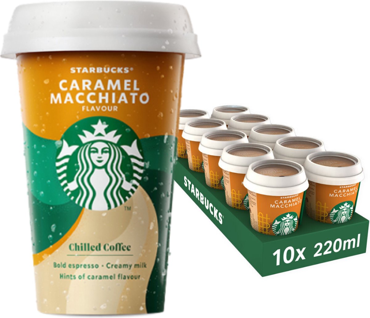 Starbucks IJskoffie Caramel Macchiato 22 cl per beker, tray 10 bekers