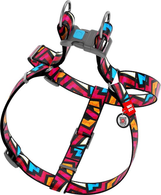 Harnais / Harnais pour chien WAUDOG Graffiti - Nylon - Étiquette QR gratuite - Largeur : 15 mm - Tour de poitrine : 40 - 55 cm (MERCI DE MESURER AVANT DE COMMANDER)