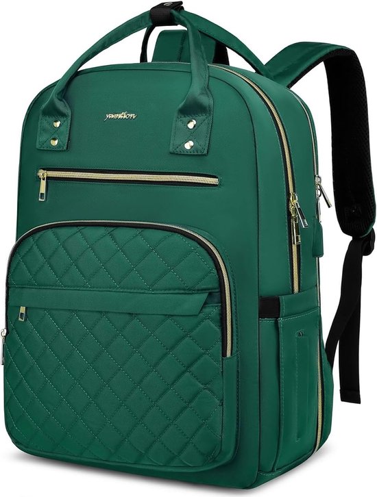 Laptoptas 17.3 inch - Groen - USB-oplaadpoort - 47 x 33 x 15 cm - Veel opbergruimte - 35 L - Rugzak voor kantoor, school, werk, reizen