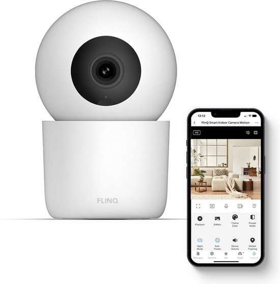 FlinQ Smart Indoor Camera - Beveiligingscamera - Beveiligingscamera voor binnen - Babyfoon - Pan & Tilt - Wit - FlinQ
