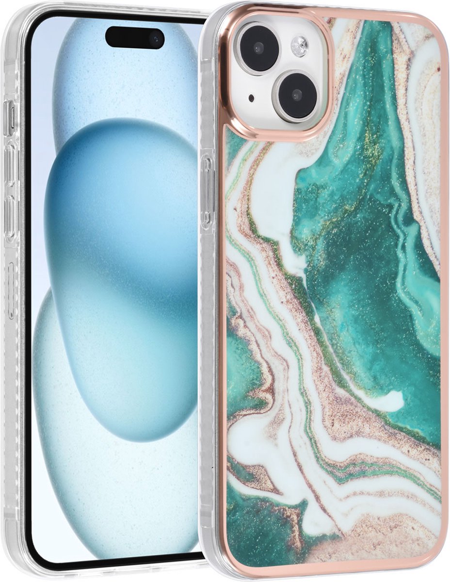 iPhone 15 Plus TPU Back Cover hoesje - Marble Green- Groen
