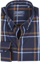 Ledub modern fit overhemd - blauw met bruin geruit flanel - Strijkvriendelijk - Boordmaat: 45