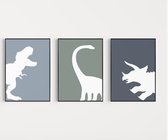 Kinderkamer Poster Set - 3 stuks - 50x70 cm - Dinosaurus - T-Rex - Triceratops - Brachiosaurus - Kinderposter - Babykamer - Babyshower Cadeau - Wanddecoratie - Muurdecoratie