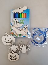 Halloween - Kleursetje - 8 Hangers - Halloween versiering - decoratie  - Halloween slinger maken - zelf inkleuren - kinderen - knutselen Halloween - knutselsetje - knutsel pakketje