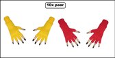 10x Paar vingerloze handschoen rood en geel - Feest festival thema feest party optocht themafeest