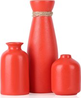 Rode keramische vazen, set van 3, perfect voor rode vazen, woondecoratie, centerpieces, bloemen, pampa's en meer - ideaal voor salontafels, bijzettafels, boerderij en moderne inrichting (rode set)
