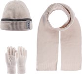 Kitti 3-Delig Winter Set | Muts (Beanie) met Fleecevoering - Sjaal - Handschoenen | 9-15 Jaar Jongens | K22180-11-02 | Beige