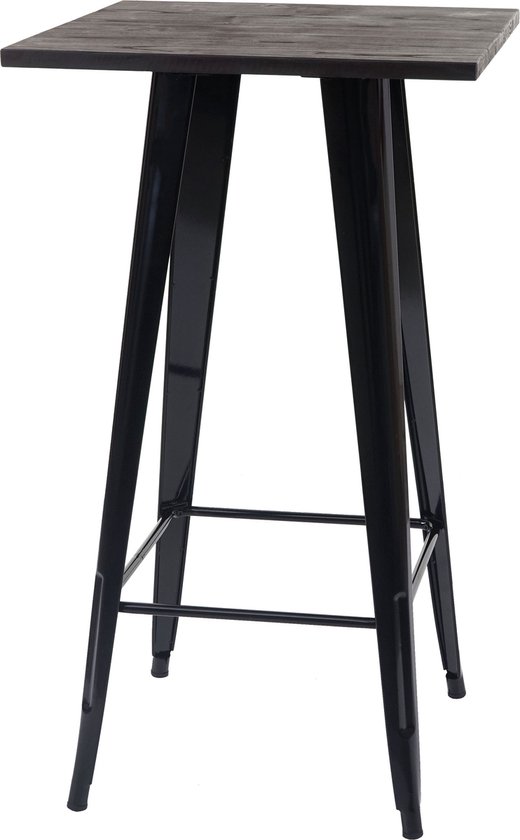 Hoge tafel MCW-A73 incl. houten tafelblad, bistrotafel bartafel, metalen industrieel ontwerp 107x60x60cm ~ zwart
