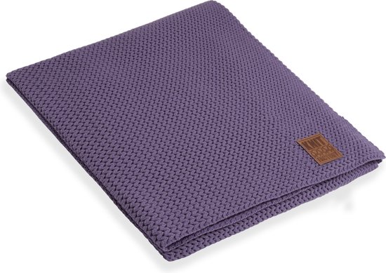 Paarse gebreide plaid van Knit Factory met een lederen label.