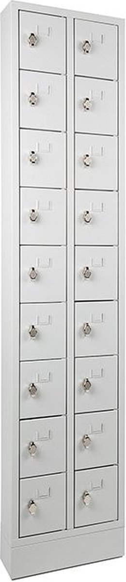 ABC Kantoormeubelen Lockerkast in 18-vaks met opening voor hangoogsluiting (zonder hangslot geleverd) Licht grijs (Ral 7035)