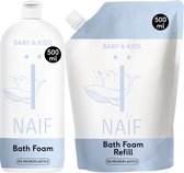 Naïf - Verzorgende Badschuim Fles & Navulverpakking - 2x500ml - Baby's en Kinderen - met Natuurlijke Ingrediënten