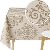 Beige PVC tafelkleed afveegbaar tafelzeil tafelkleed elegante barokke print 300 x 140 cm rechthoekig tafelkleed afveegbaar damastpatroon vinyl waterdicht tafelkleed 118 x 55 cm kunststof tafelkleed