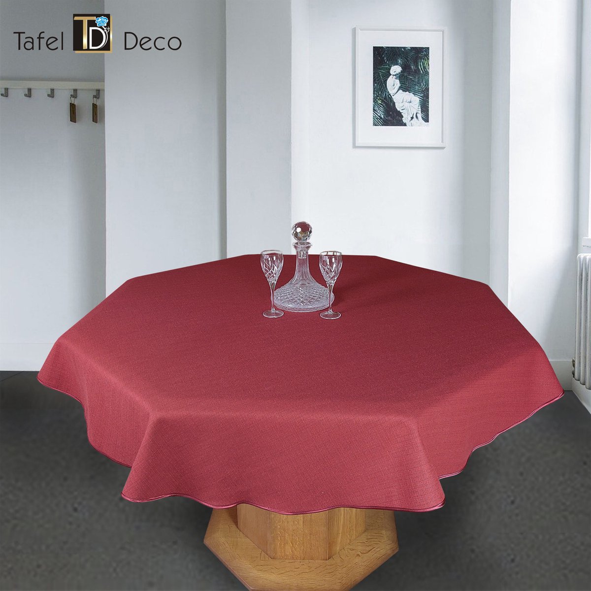Tafelkleed bordeaux rood rond diameter 150 cm model Jola