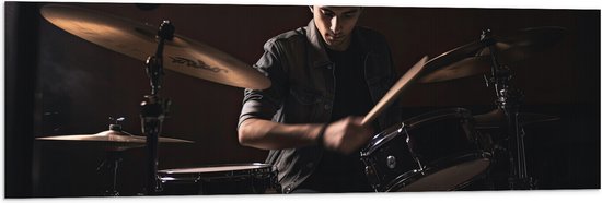 Vlag - Man - Drummen - Muziek - Donker - Hobby - 120x40 cm Foto op Polyester Vlag