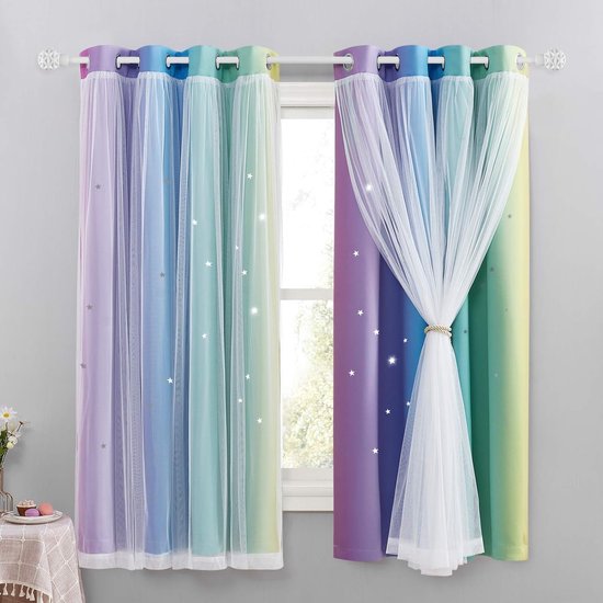 MYSKY HOME Gordijnen met oogjes, woonkamergordijn, transparante decoratie voor woonkamer, kinderkamer, mooi borduurgordijn, set van 2, moderne slaapkamer gordijn met oogjes, H 225 x W 140 cm