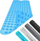 Antislipbadmat, 100 x 40 cm, extra lange douchemat met zuignappen, machinewasbare badmat, onderhoudsarme antislipmat met afvoergaten (transparant blauw)