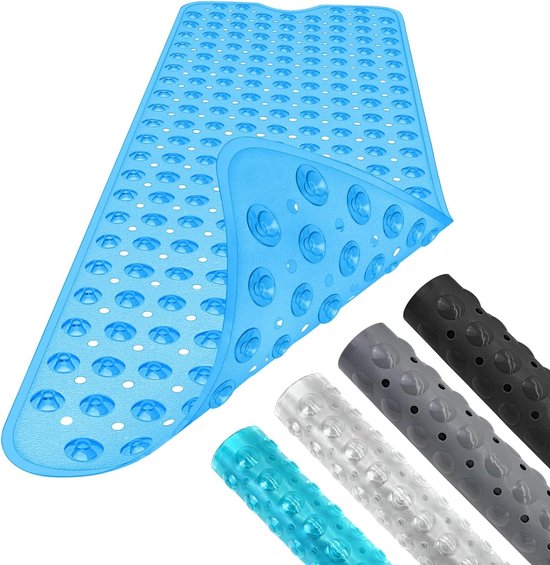 TEESHLY Badmatten voor douche, extra lange antislip badmat, douchemat met afvoergaten en zuignappen, badmat voor badkamer met machinewasbaar (marineblauw