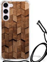 Stevig Telefoonhoesje geschikt voor Samsung Galaxy S23 Wooden Cubes