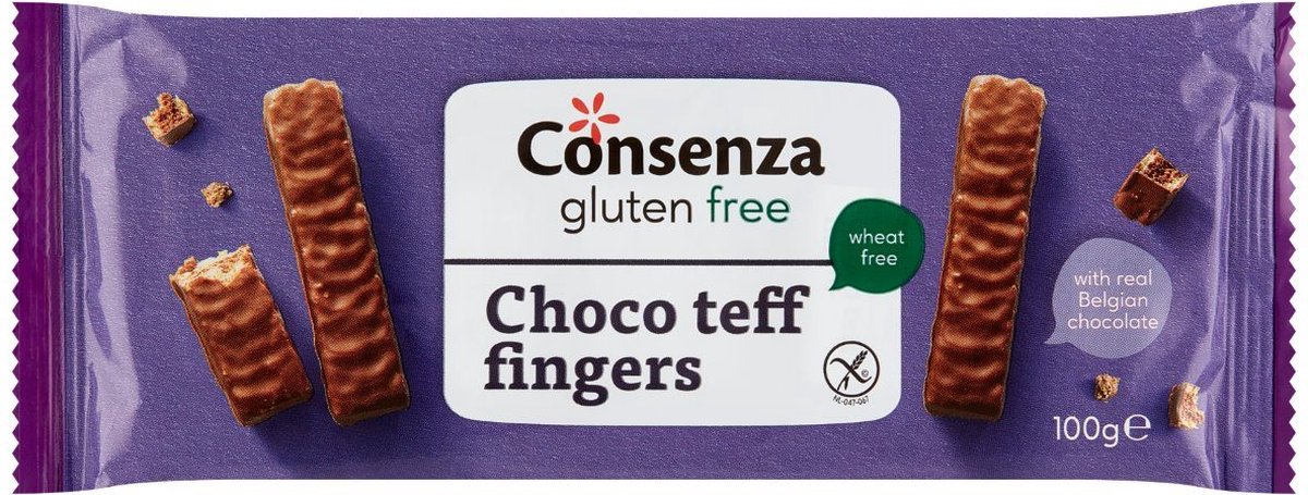 Consenza Choco teff fingers glutenvrij 16 zakjes x 100 gram