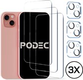 Podec Screenprotector en Camera Lens Protector geschikt voor iPhone 15 - Gehard Beschermglas - Transparant en Krasbestendig - Tempered Glass Screen Cover - 3 + 3 Stuks