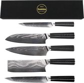 Sumisu Knives - Sumisu messenset 5-delig black - Chef Black collection -100% damascus staal - Geleverd in luxe geschenkdoos - Cadeau - barbecue accessoires