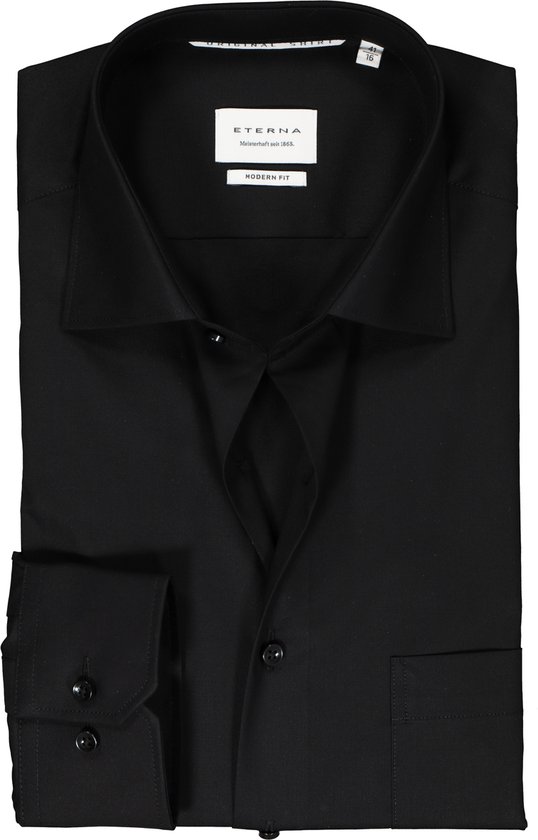 ETERNA modern fit overhemd mouwlengte 7 - popeline - zwart - Strijkvrij - Boordmaat: 48