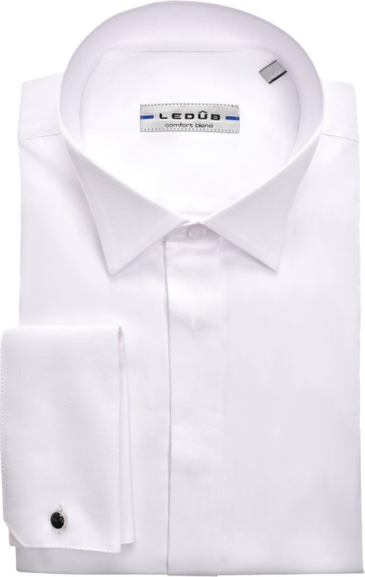 Ledub modern fit smoking overhemd - dubbele manchet en wing kraag - wit - Strijkvriendelijk - Boordmaat: 42
