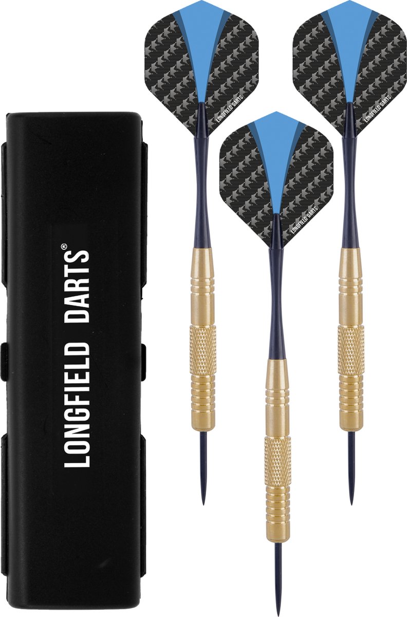 Darts Brass Set 22 g – 3 Steeltip Dartpijlen – Messing Barrel – Inclusief Flights – Etui Verpakking – Longfield