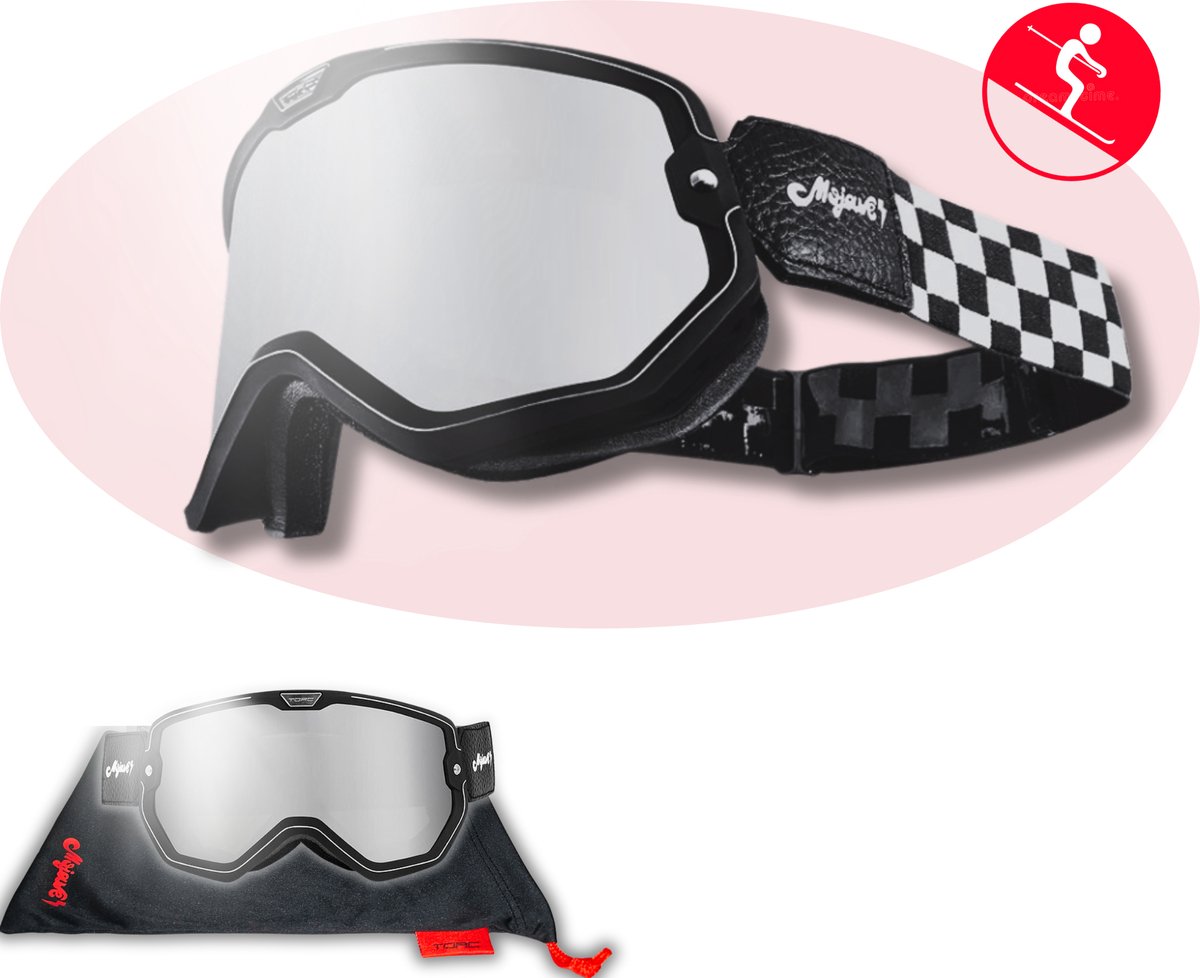 TORC ® Checker Skibril - Anti-Fog & Krasbestendige Lens - Inclusief Microfiber Hoesje – Anti Slip Band -Ook Geschikt voor Snowboarden - Licht Flexibel Frame met 3-Laags Foam Voering - Extra Heldere Lens Inbegrepen.