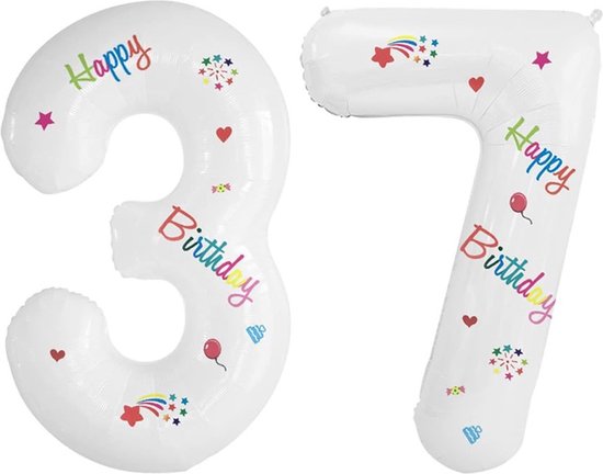 Ballons en aluminium chiffres 37 ans Happy anniversaire décoration d'anniversaire ballon en aluminium ballon en aluminium Ballons Wit Cm