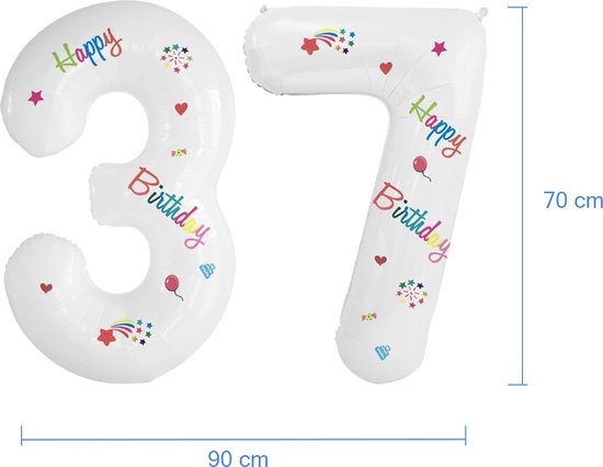 Ballons en aluminium chiffres 37 ans Happy anniversaire décoration d'anniversaire ballon en aluminium ballon en aluminium Ballons Wit Cm