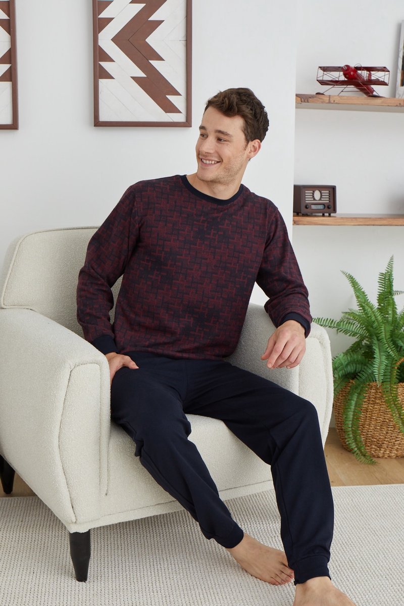 Heren Pyjama Set / Huispak Jef / Bordeaux kleur / maat XL