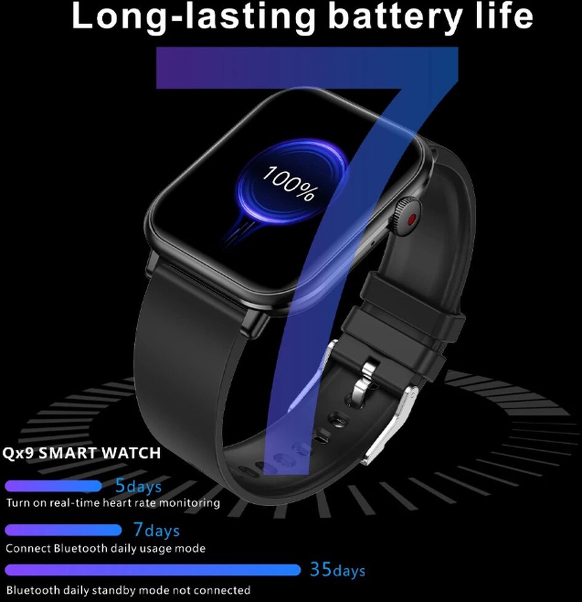 Afbeelding 3 van Smartwatch Sporthorloge 45mm Zwart met Bluetooth en App