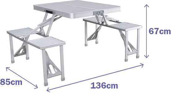 AMANKA Aluminium Camping Table 120x60cm - Folding Table with 4 Chairs - 3-Fold Adjustable Folding Table for Camping, Garden and Outdoor Use - Lightweight Transport Table Furniture for Picnic - Set