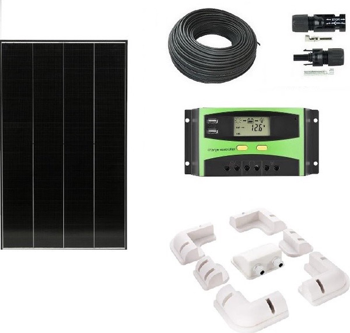 Compleet 130W Zonnepaneel set - Mono Kristallijne Celtechnologie - 12V - daglichtpaneel - Met MC4 connectoren - Voor camper, boot, caravan, accu, etc - Met Nederlandse handleiding
