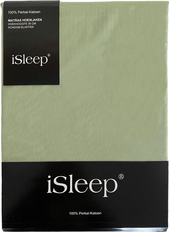 iSleep Hoeslaken en percale - 100 % percale de Katoen - Coins hauts - Élastique sur tout le pourtour - Simple - 90 x 220 cm - Vert clair