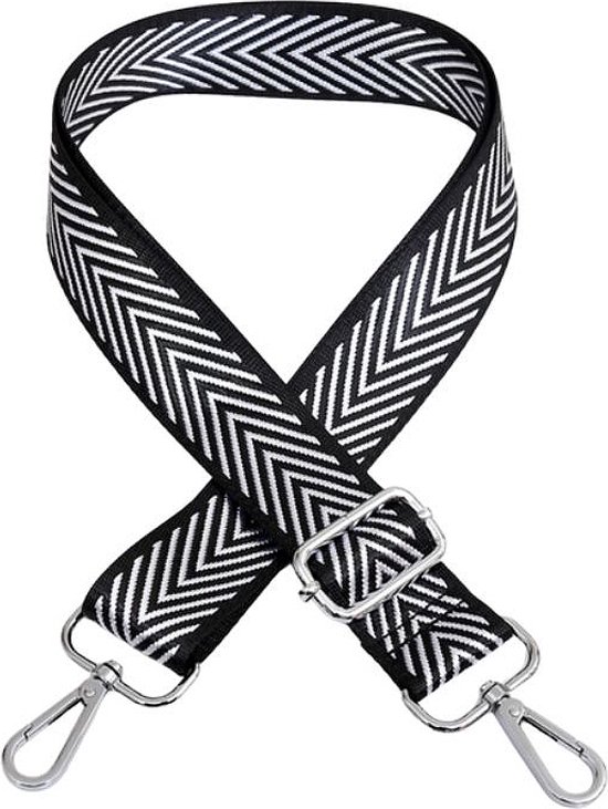 Schouderriem Arrows Zwart/Wit - bag strap - met gespen - verstelbaar - afneembare schouderriem - zilver - tassenriem