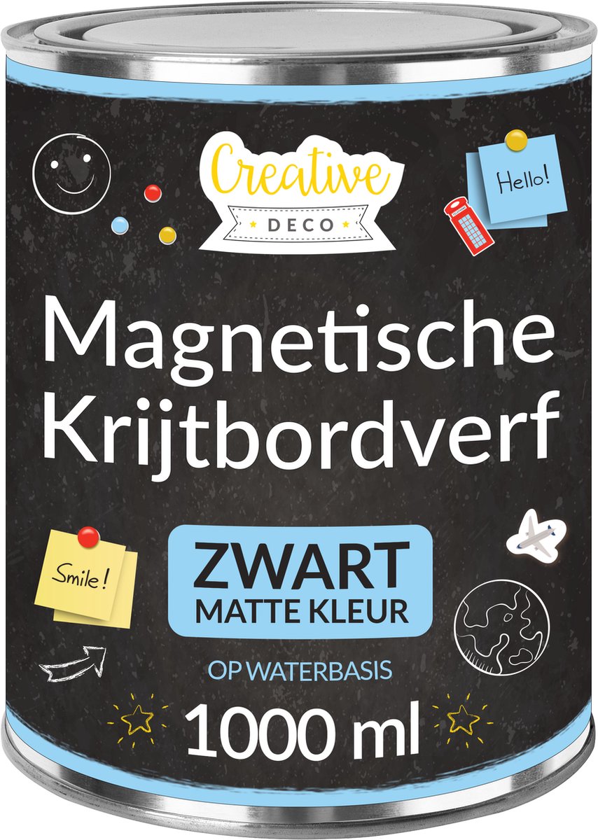 Creative Deco Zwart Krijtbord Verf Magneetverf – 1000ml – Mat, voor Muren